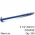 KREG Blue Kote Pocket Hole Screws 64mm 2.50' #8 Coarse Thread Mx Loc 2